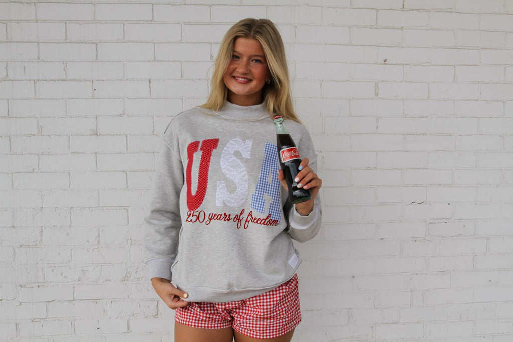 PATCHWORK USA + 250 YEARS OF FREEDOM (embroidered) - GREY MOCKNECK