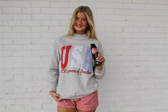 PATCHWORK USA + 250 YEARS OF FREEDOM (embroidered) - GREY MOCKNECK