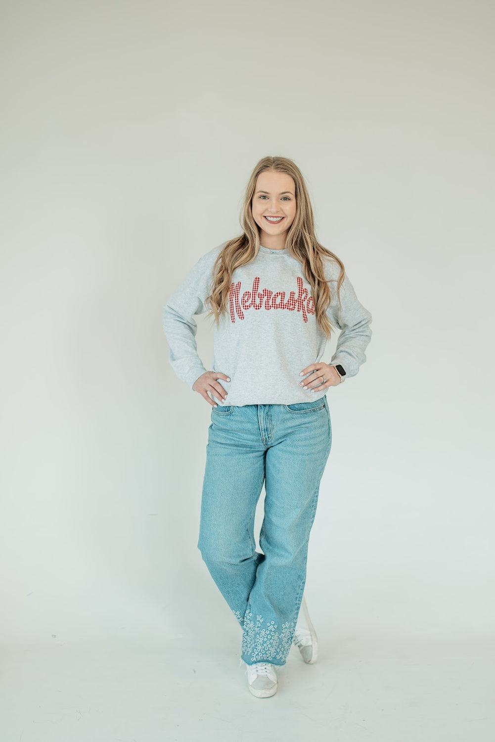VINTAGE NEBRASKA (red gingham) - ASH CREWNECK