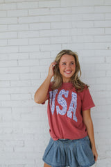 BLUE FLORAL USA - CRIMSON COMFORT COLORS TEE