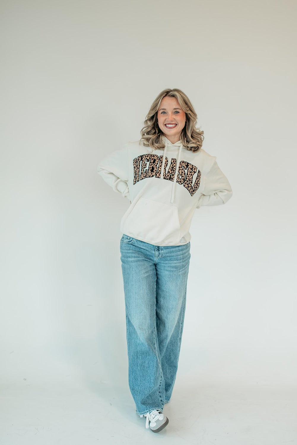 NEBRASKA (cheetah/black backing) - IVORY HOODIE