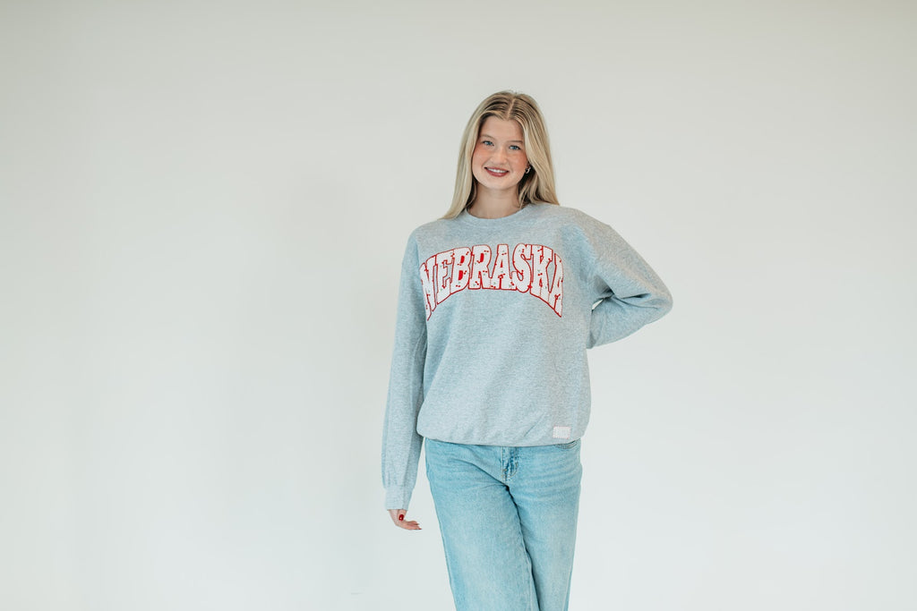 NEBRASKA (cherry + red backing) - SPORT GREY CREW