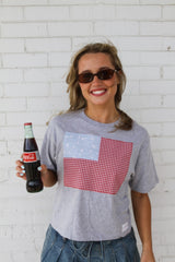 FLAG (RED GINGHAM + CHAMBRAY STARS) - GREY TSHIRT