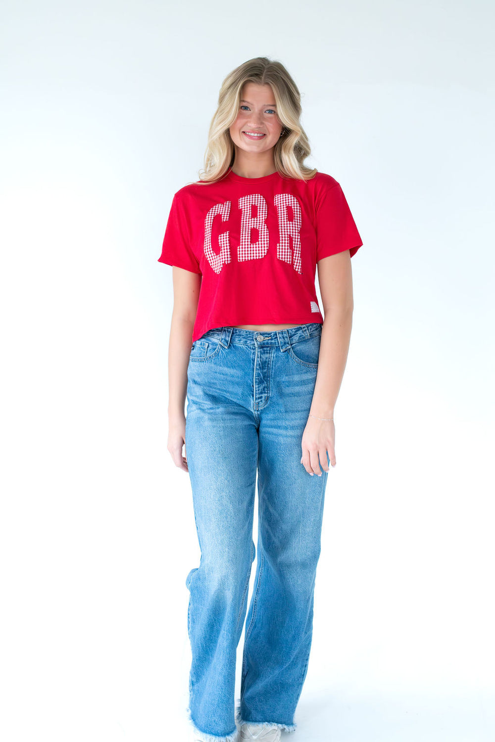 RED GINGHAM GBR - RED CROP TEE
