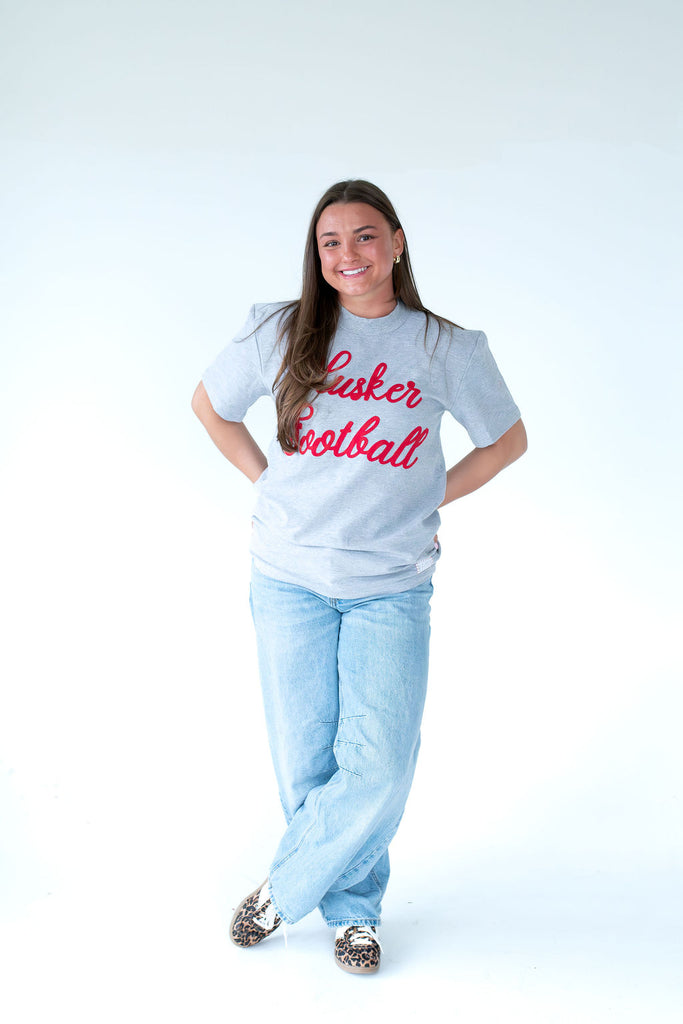 HUSKER FOOTBALL or CUSTOM SPORT (Red Signature) - GREY TEE