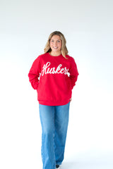 SIGNATURE RED/IVORY POLKA DOT HUSKERS - RED CREWNECK
