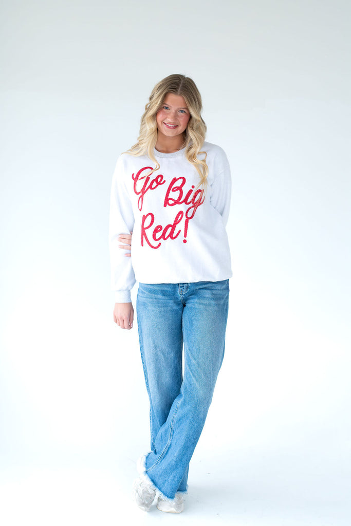 TINY RED POLKA DOT GO BIG RED - INSIDE OUT GREY CREWNECK