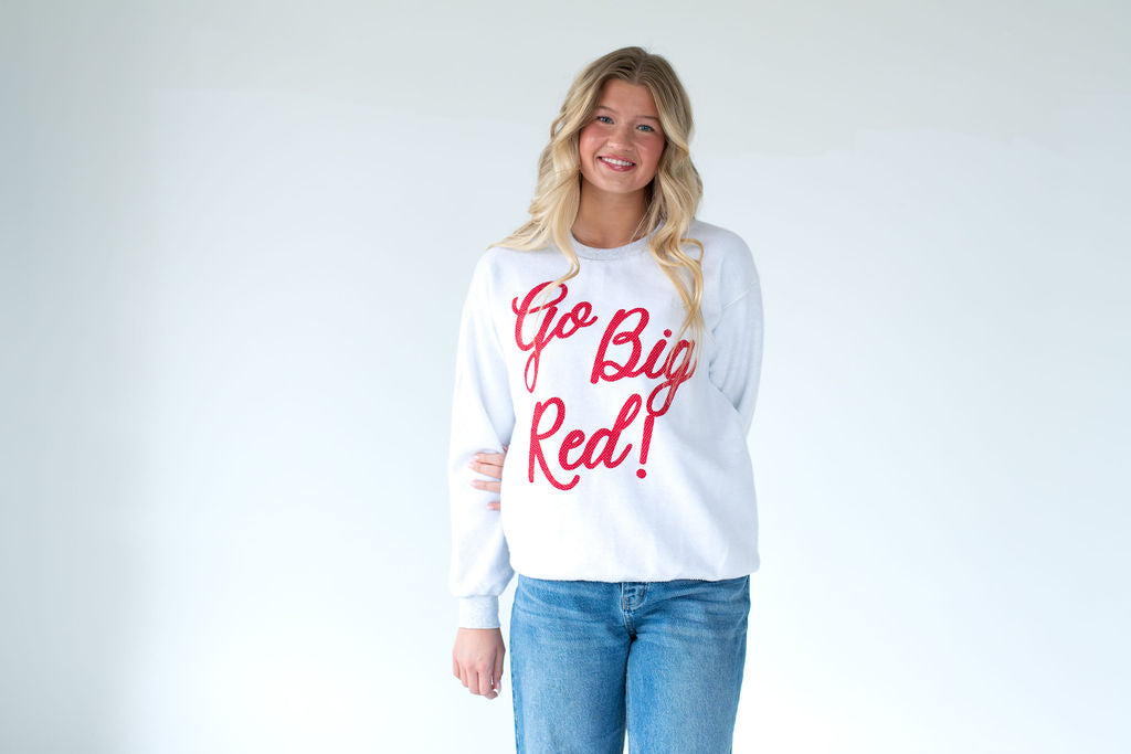 TINY RED POLKA DOT GO BIG RED - INSIDE OUT GREY CREWNECK