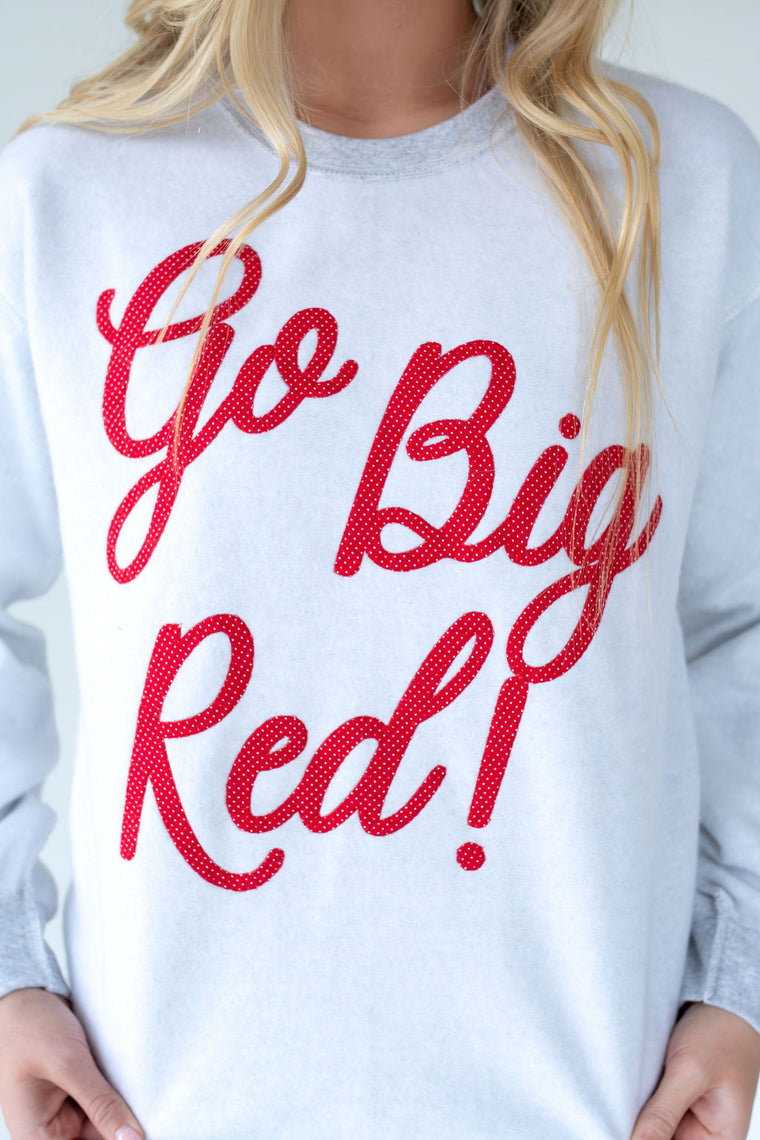 TINY RED POLKA DOT GO BIG RED - INSIDE OUT GREY CREWNECK