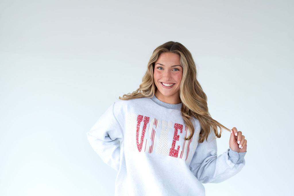 PATCHWORK HUSKERS - INSIDE OUT GREY CREWNECK