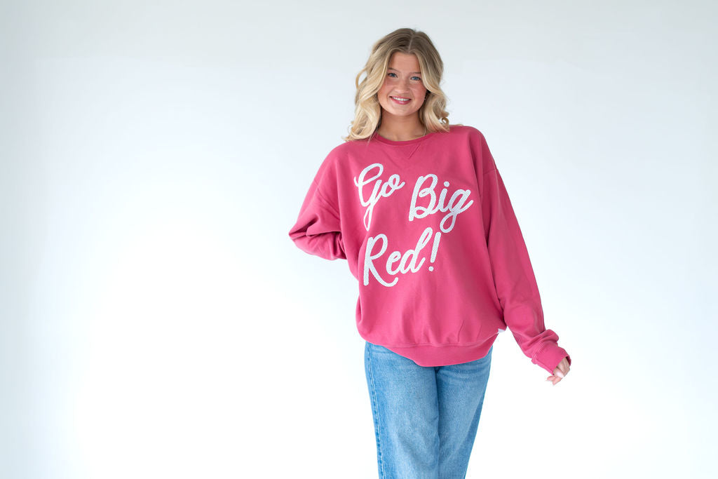BLACK/WHITE POLKA DOT GO BIG RED - RED COMFORTWASH CREW