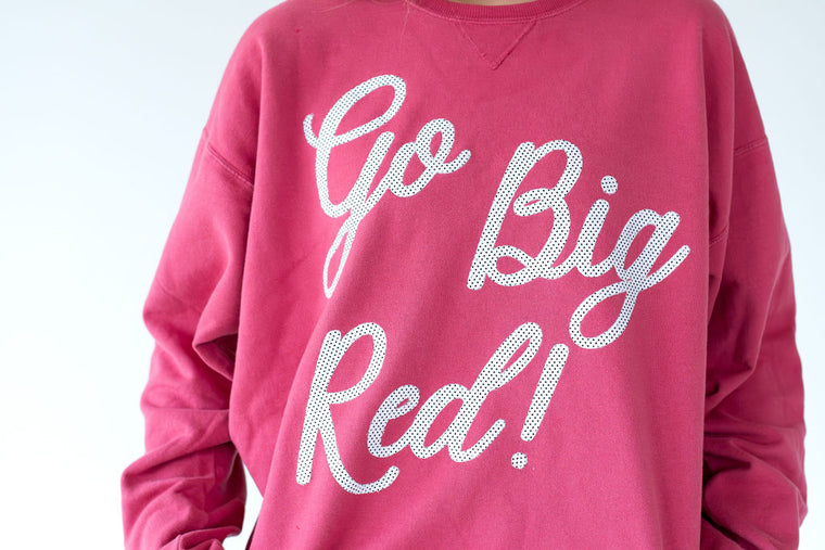 BLACK/WHITE POLKA DOT GO BIG RED - RED COMFORTWASH CREW