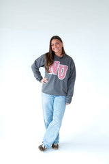 RED GINGAHM/LACE NU - CHARCOAL CREWNECK