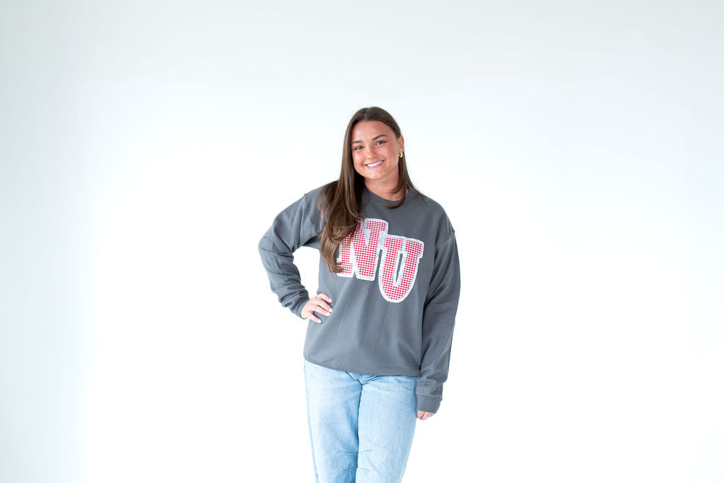 RED GINGAHM/LACE NU - CHARCOAL CREWNECK