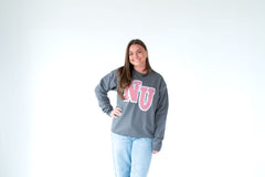 RED GINGAHM/LACE NU - CHARCOAL CREWNECK