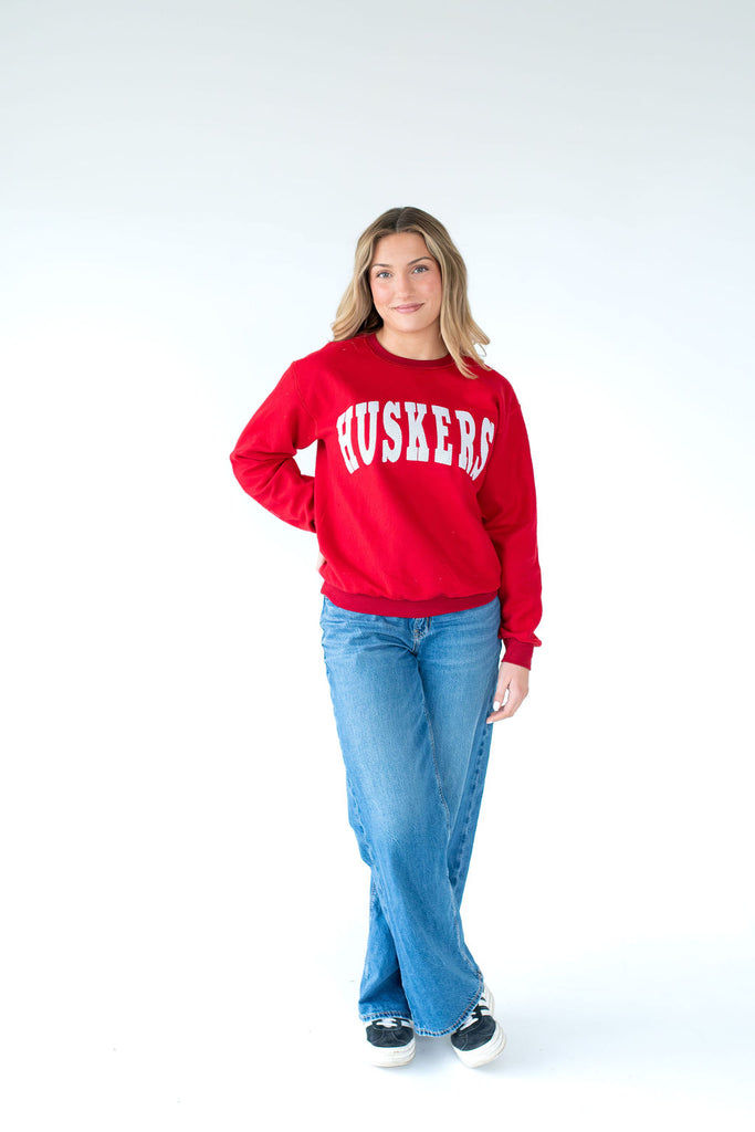 WHITE/BLACK POLKA DOT HUSKERS - RED INSIDE OUT CREW