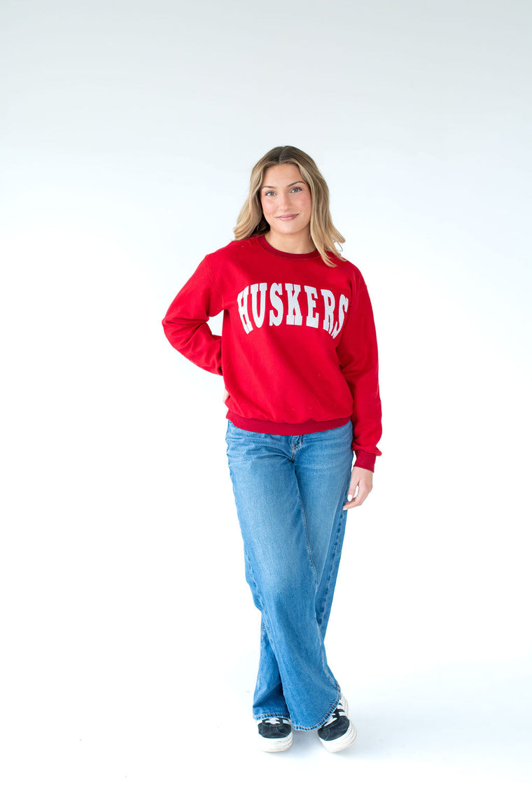 WHITE/BLACK POLKA DOT HUSKERS - RED INSIDE OUT CREW