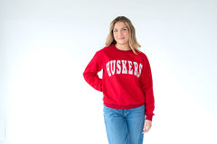 WHITE/BLACK POLKA DOT HUSKERS - RED INSIDE OUT CREW