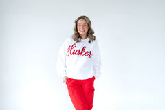 RED FLORAL HUSKERS - WHITE CREWNECK