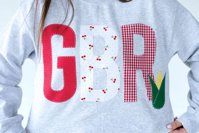 PATCHWORK GBR + CORN - ASH GREY CREWNECK