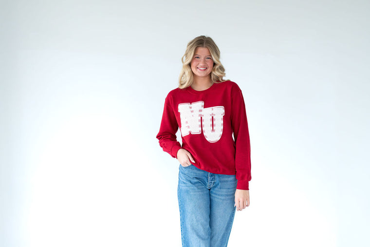 STRIPE / POLKA DOT NU - INSIDE OUT CARDINAL CREWNECK