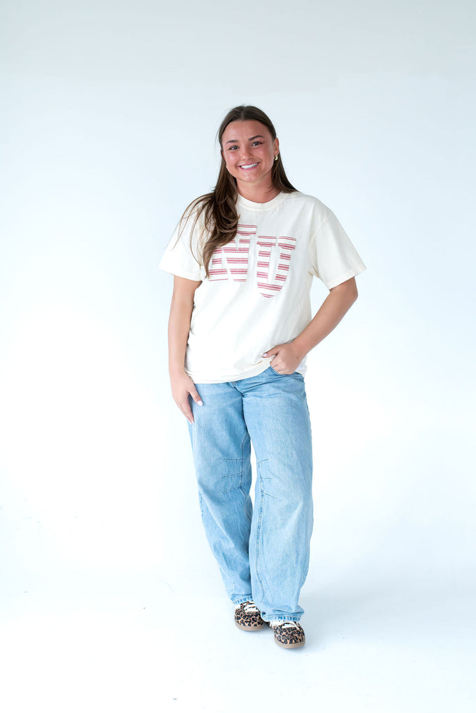 RED/IVORY STRIPE NU - IVORY TEE