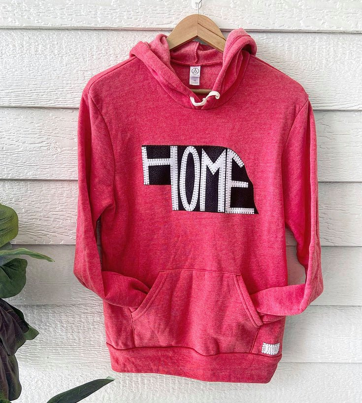 BLACK/ WHITE STATE + HOME - RED FLEECE HOODIE