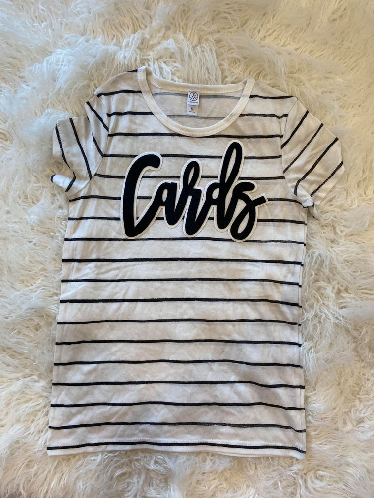 CARDS - WHITE/ BLACK STRIPE TEE