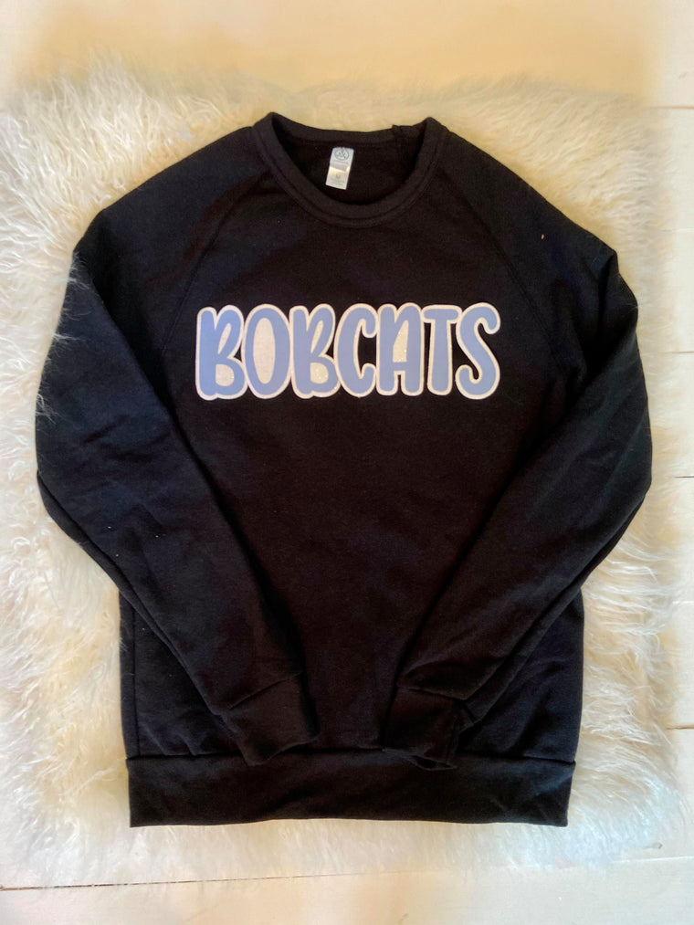 SWEET PEA BOBCATS - BLACK FLEECE CREW