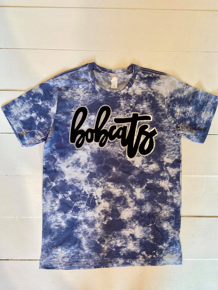 BLACK/ SILVER BOBCATS - BLUE DYED TEE