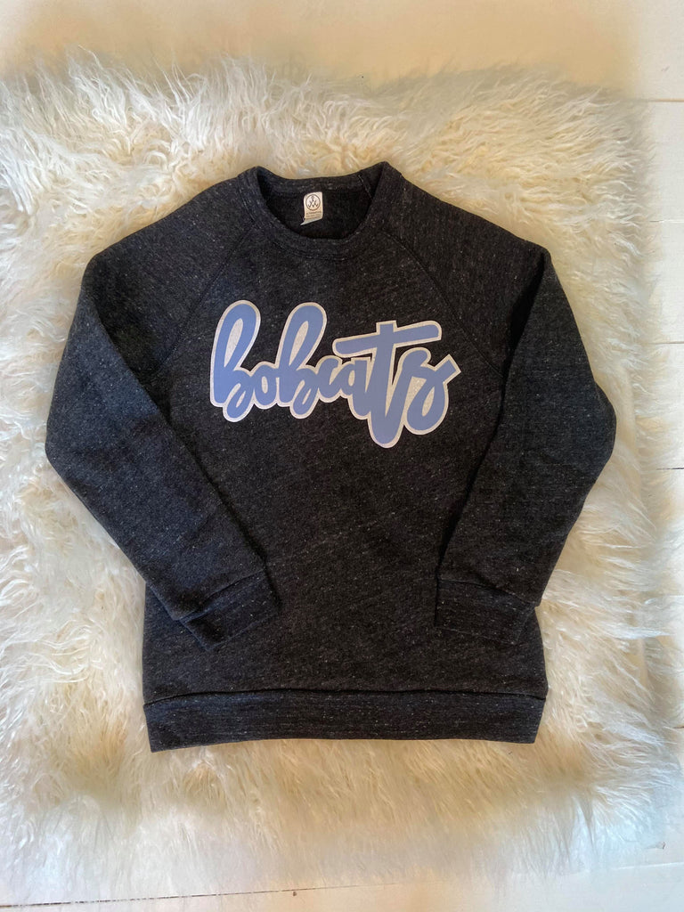 CURSIVE BOBCATS - BLACK YOUTH FLEECE CREW