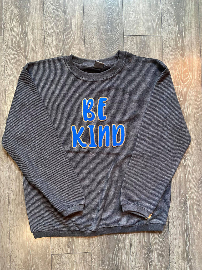 BE KIND - GREY RIBBED CREW