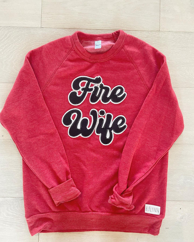 FIRE WIFE - RED FLEECE CREW