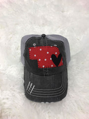 MIXED RED POLKA STATE AND BLACK HEART HAT