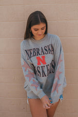 Gameday Social Apparel Co.® - U of Nebraska Wynn Star Sleeve - Oversized Fleece Crewneck