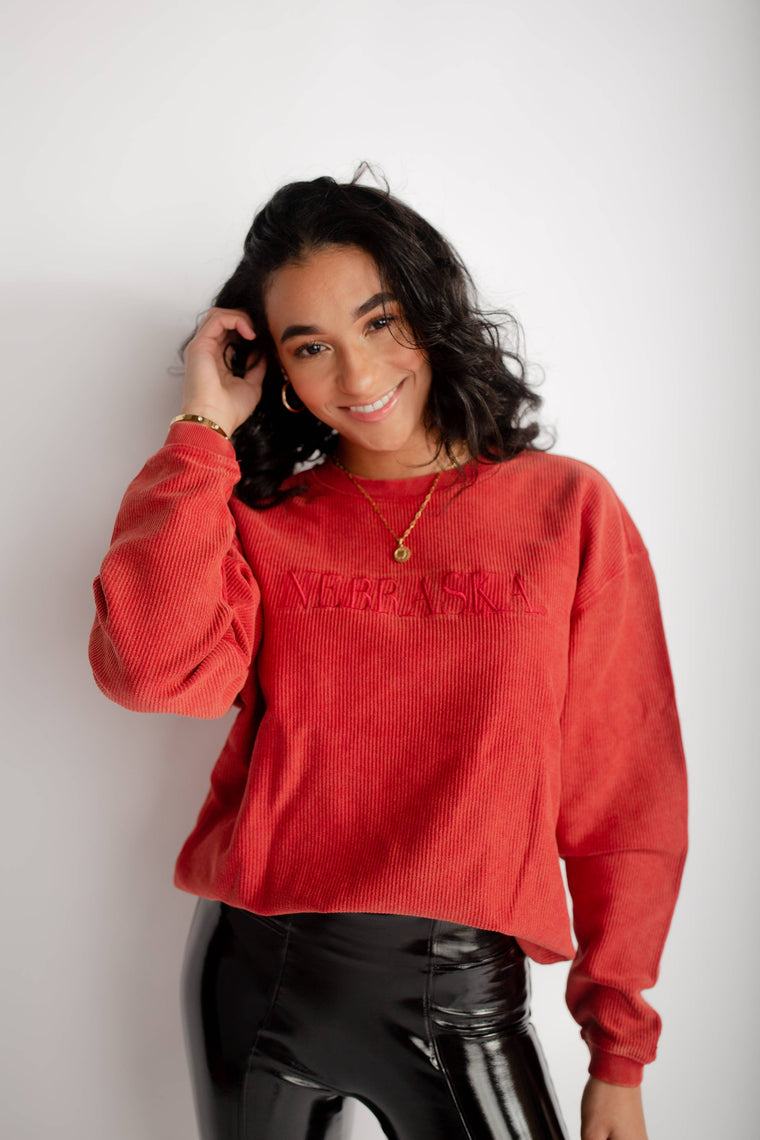 Gameday Social Apparel Co.® - Nebraska Sunshine Embroidered Corded Crewneck