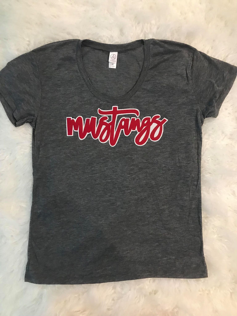 RED MUSTANGS GREY TEE *YOUTH + ADULT*
