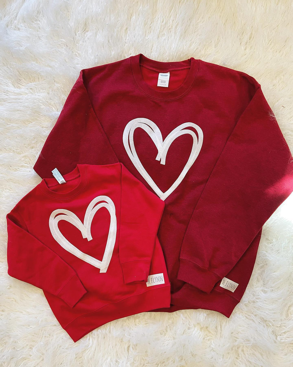 WHITE SPARKLE HEART RED CREW - TODDLER, YOUTH, ADULT