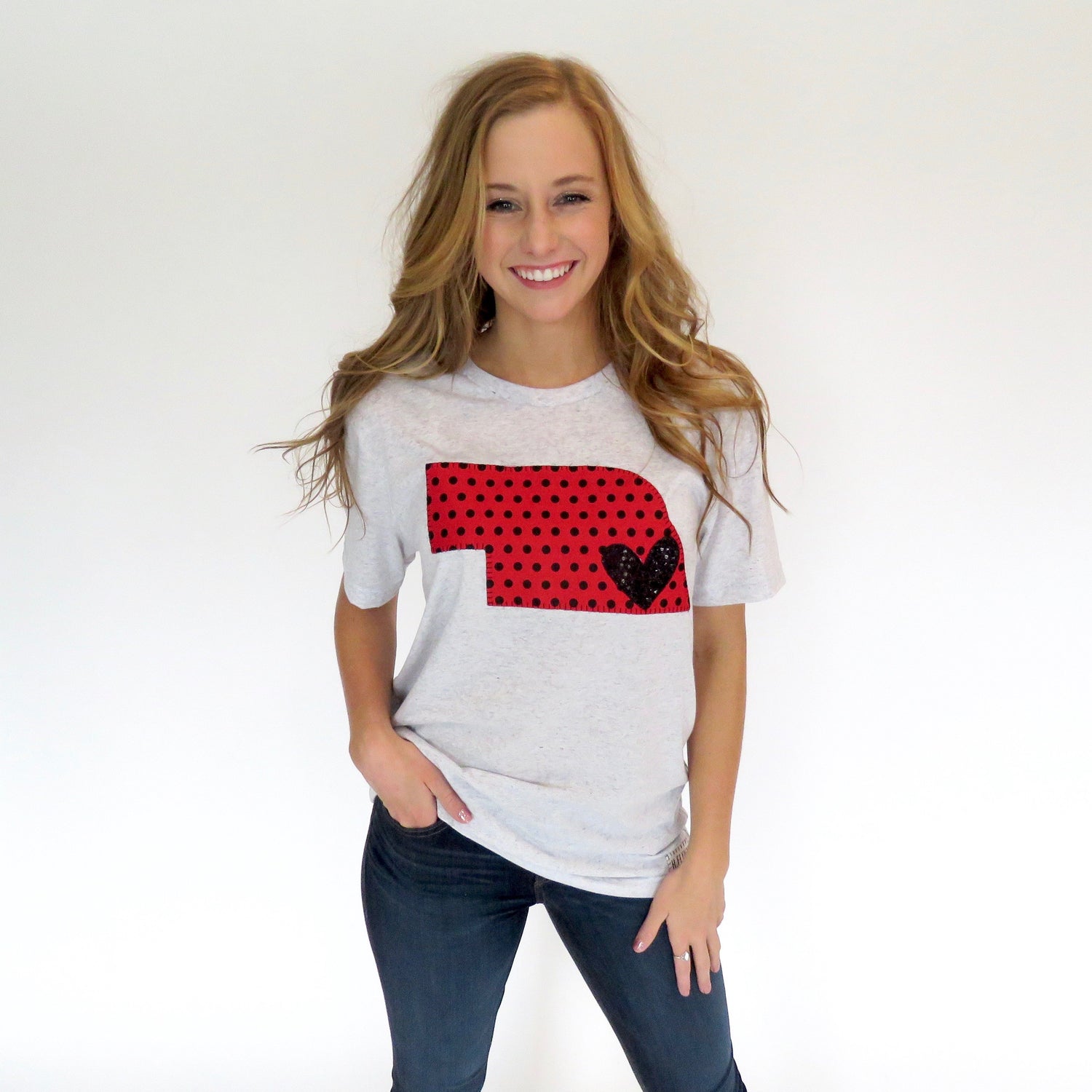 Light Grey Tee Shirt - Red State with Black Heart