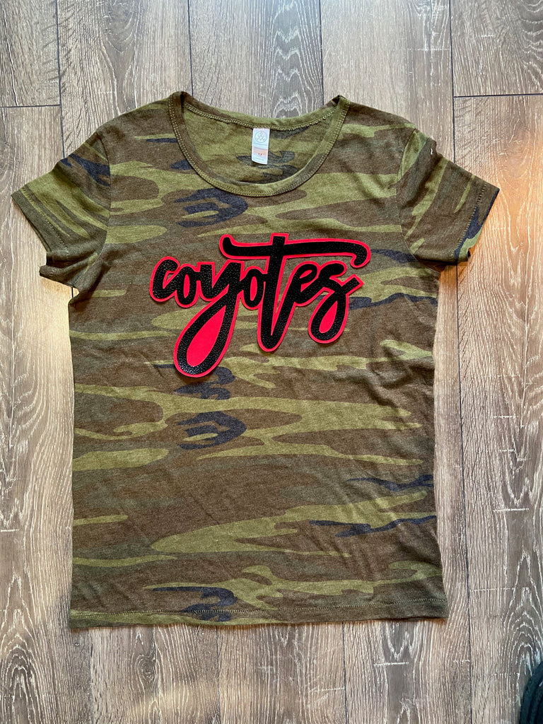 BLACK LEATHER/ RED COYOTES CAMO TEE