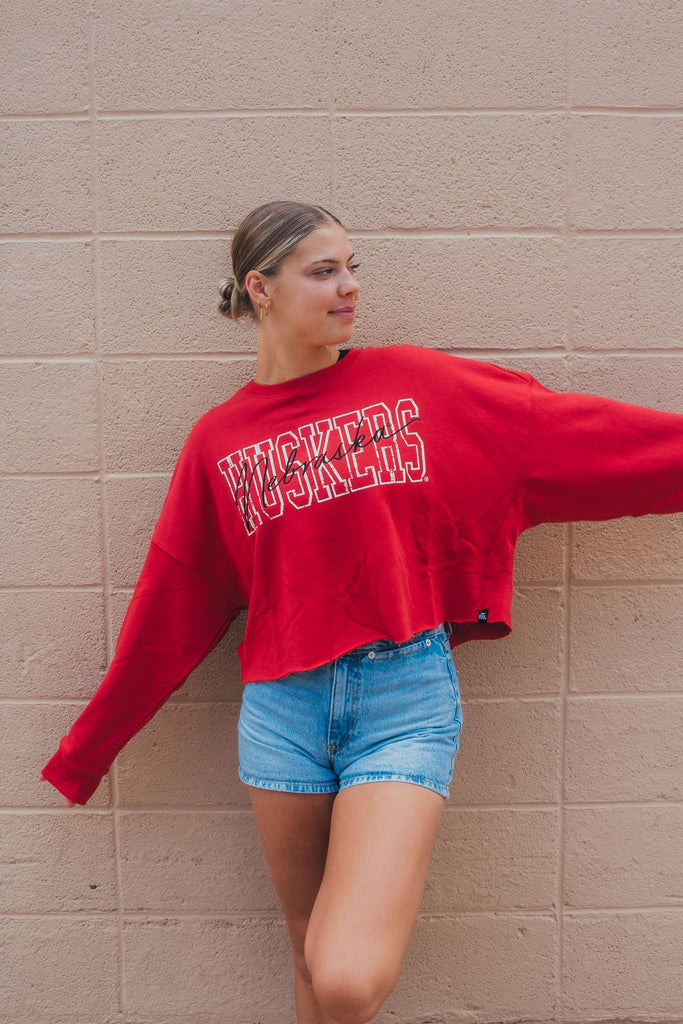 Gameday Social Apparel Co.® - U of Nebraska Owens Oversized Outline - Cropped Longsleeve