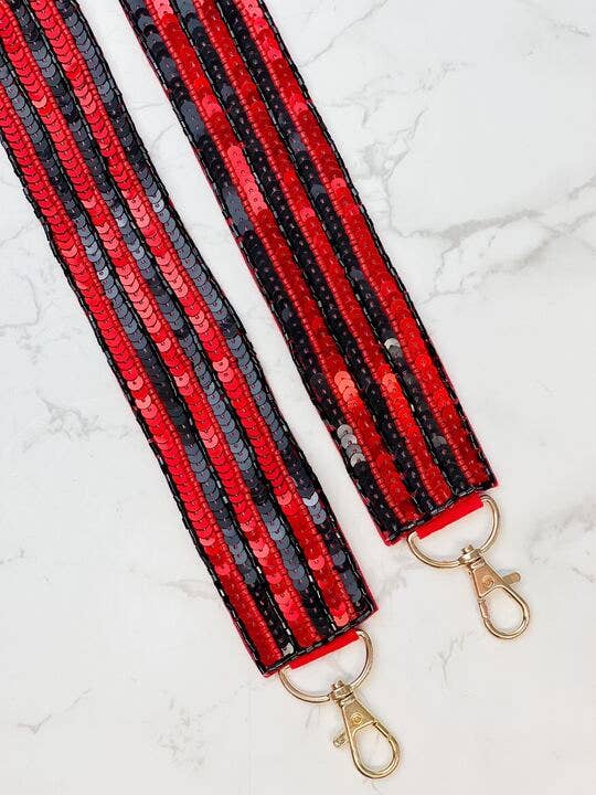 Prep Obsessed Wholesale - Game Day Sequin Purse Straps - Red & Black