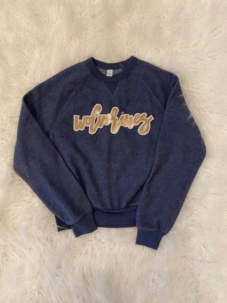 WOLVERINES NAVY TEDDY FLEECE CREW