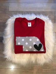 DARK RED CREWNECK WITH POLKA STATE AND HEART