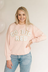 CHENILLE GO BIG RED - PINK SUEDED CREW🌷