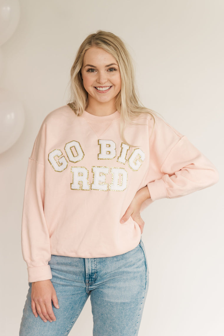 Copy of CHENILLE GO BIG RED - PINK SUEDED CREW