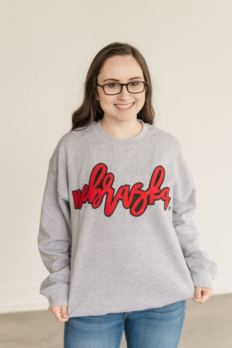 RED/ BLACK SPARKLE NEBRASKA - GREY CREW