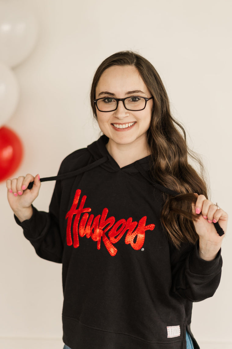 Copy of HUSKERS SCRIPT - BLACK LIGHTWEIGHT HOODIE