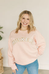 CHENILLE HUSKERS - PINK SUEDED CREW