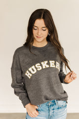 CHENILLE HUSKERS - GREY SUEDED CREW